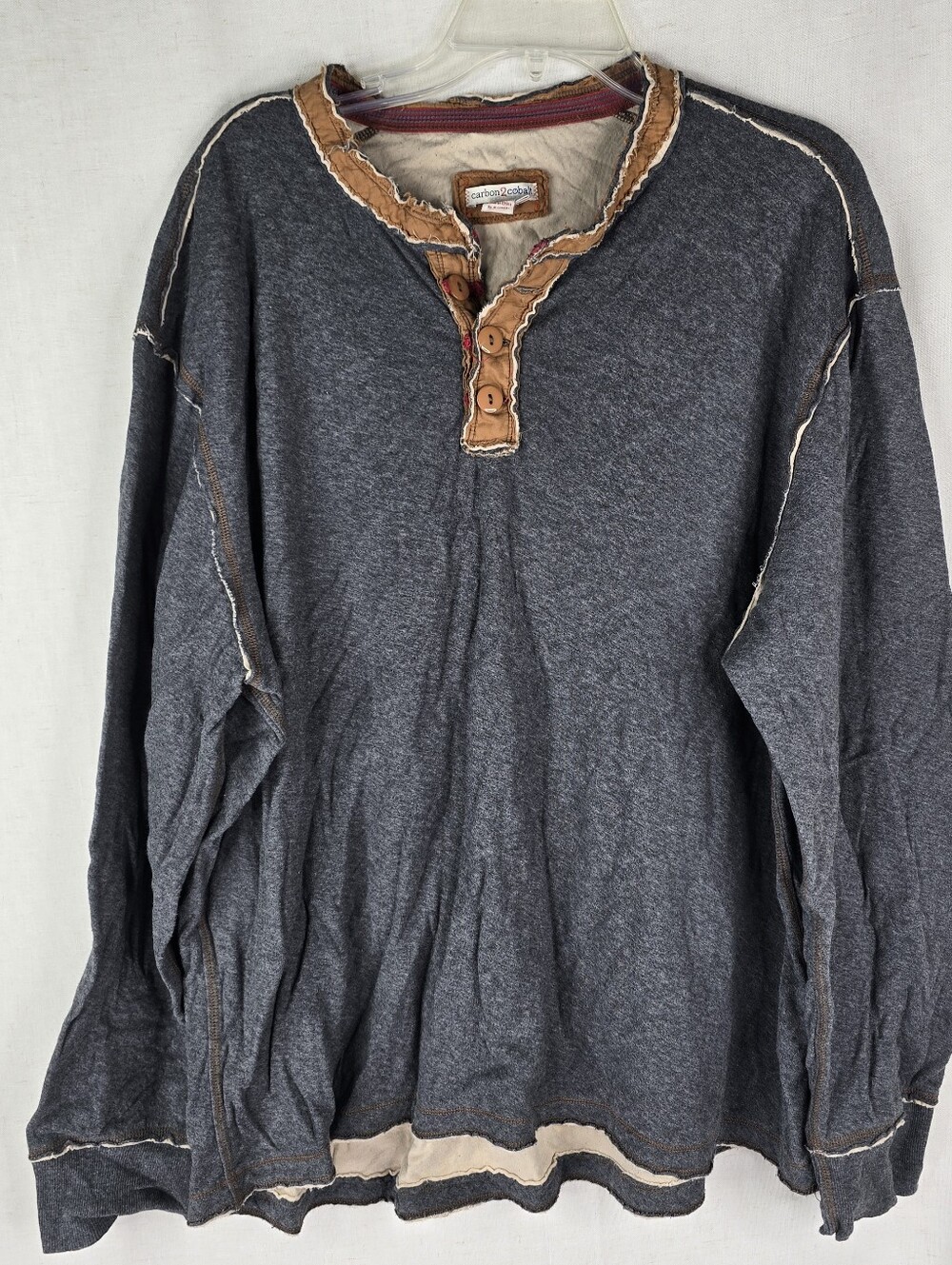 Carbon 2 Cobalt Men's XXL 2XL Kinetic Cotton Henley Shirt Gray Charcoal